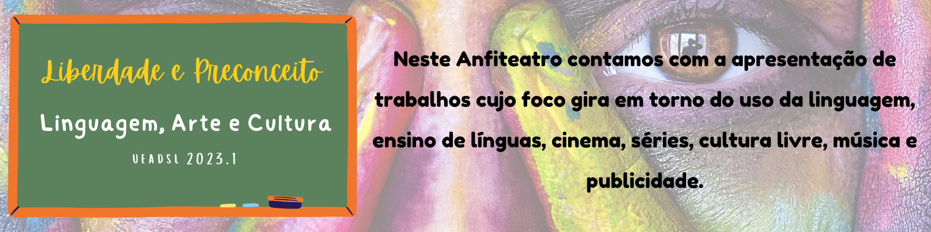 logo do palco Anfiteatro: pinguim com a mão apoiada no lado direito da tela. Fundo em tons escuros de marrom e roxo