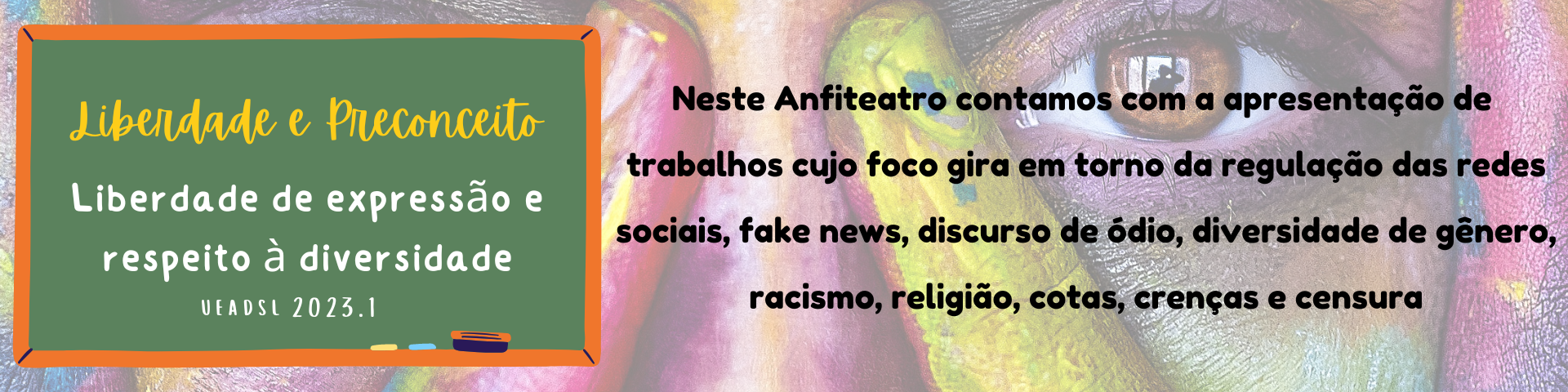logo do palco Anfiteatro: pinguim com a mão apoiada no lado direito da tela. Fundo em tons escuros de marrom e roxo