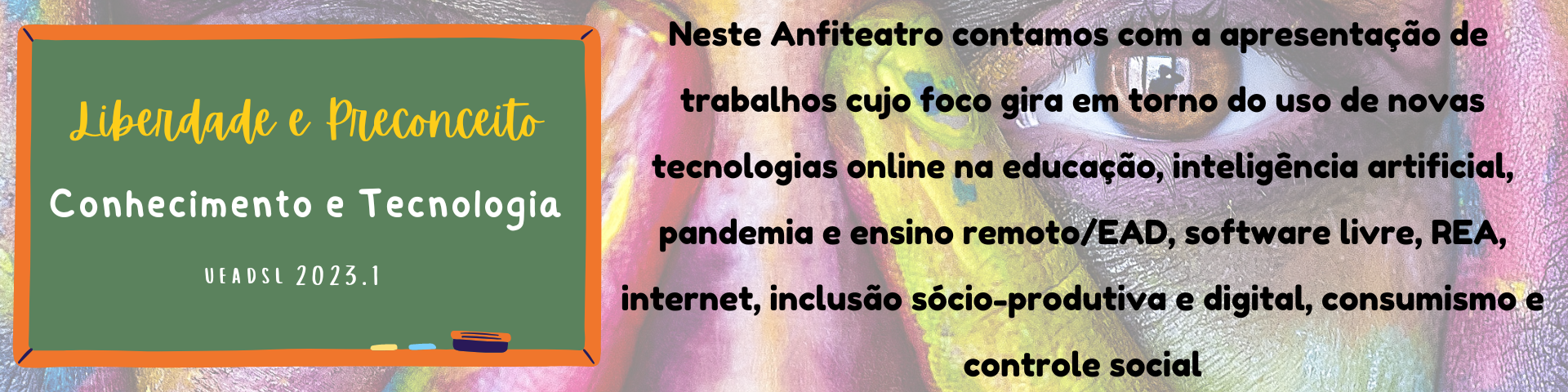 logo do palco Anfiteatro: pinguim com a mão apoiada no lado direito da tela. Fundo em tons escuros de marrom e roxo
