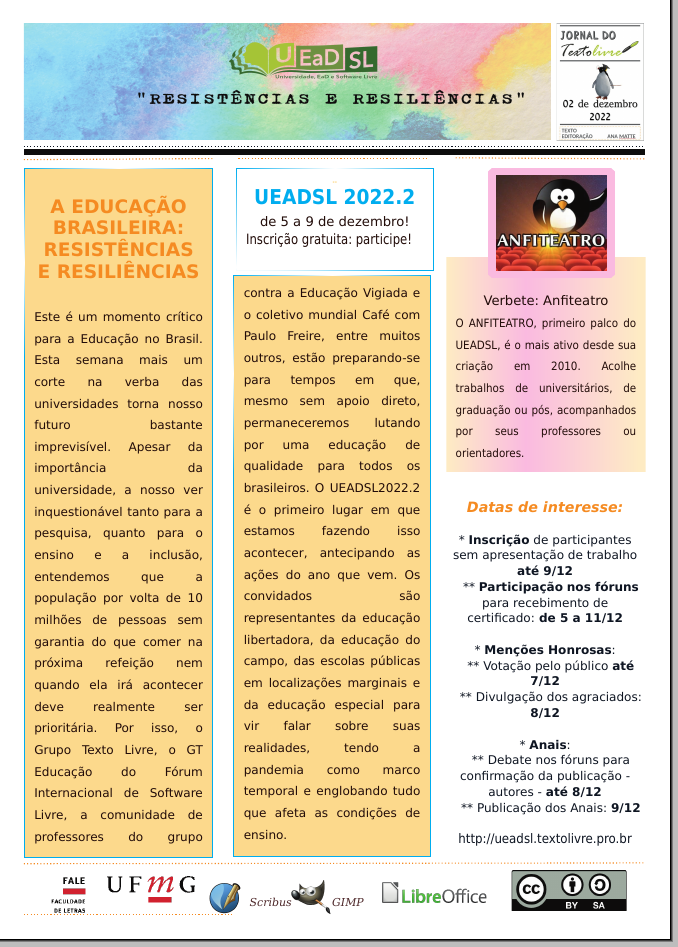 Jornal do Texto Livre - UEADSL2022.2, para cegos a descrição encontra-se no arquivo abaixo "paracegoler.txt"