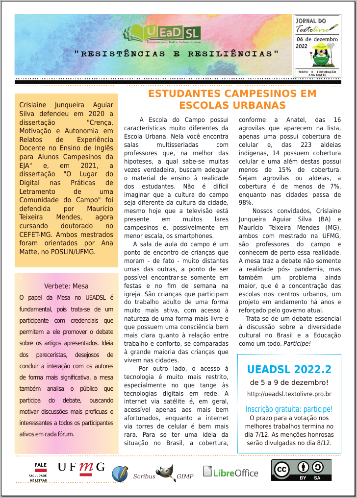 Jornal do Texto Livre - UEADSL2022.2, para cegos a descrição encontra-se no arquivo abaixo "paracegoler.txt"
